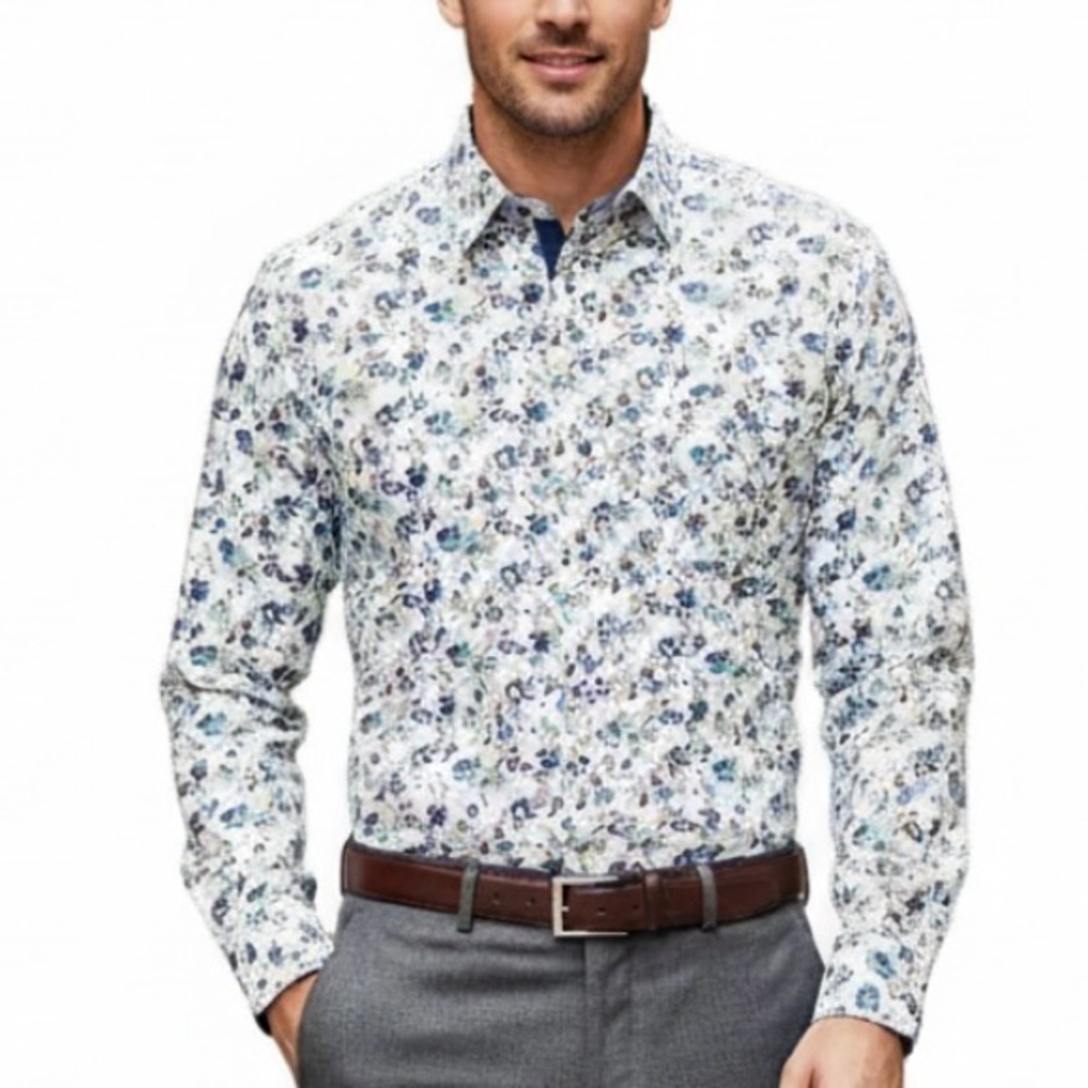 Nick Graham Shirt Floral Print Flip Cuff Button Front